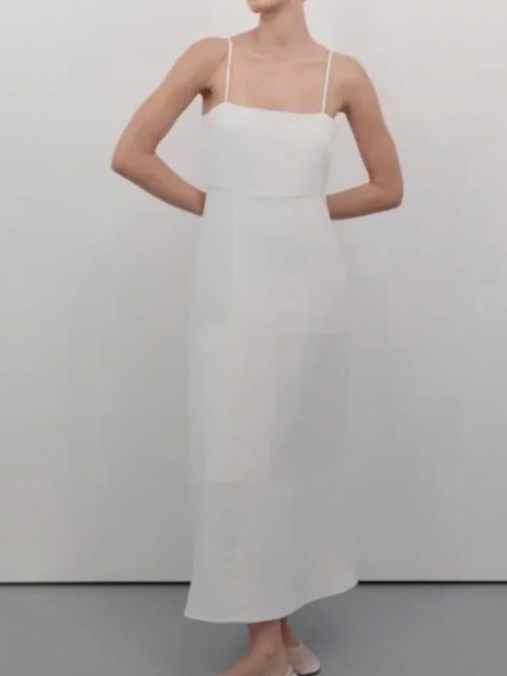 DISSH White Tiered Spaghetti-Strap Midi Slip Dress